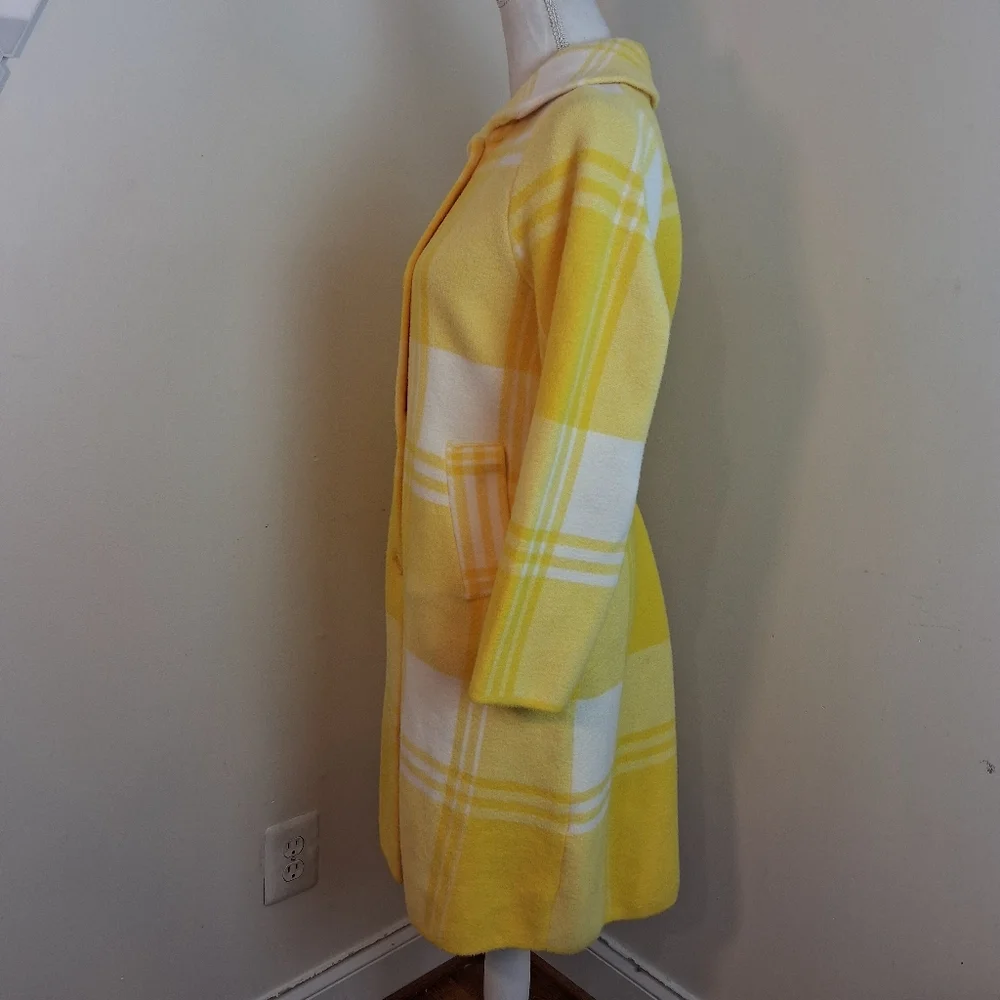 Lesley Evers Natalie Coat In Lemon Yellow Plaid Size Medium NWT - Picture 4 of 13
